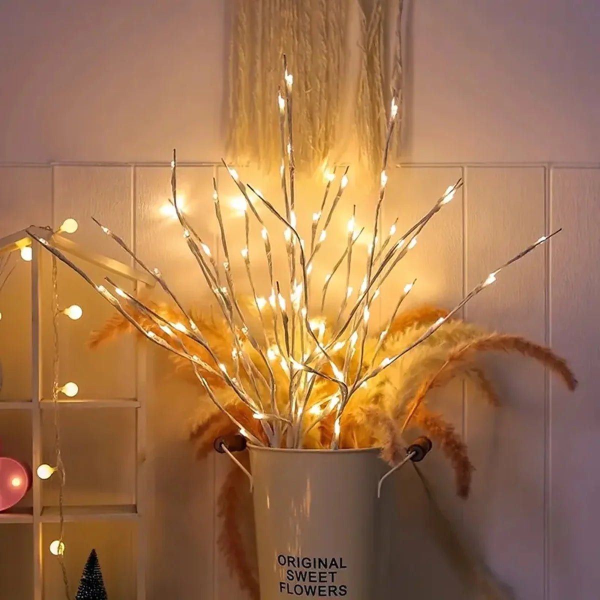 1 PC White Birch Branch Lights Battery Operated 20 LED Fairy Lights Willow Branches for Home Bedroom Inside Outdoor Decoration - Mağazam