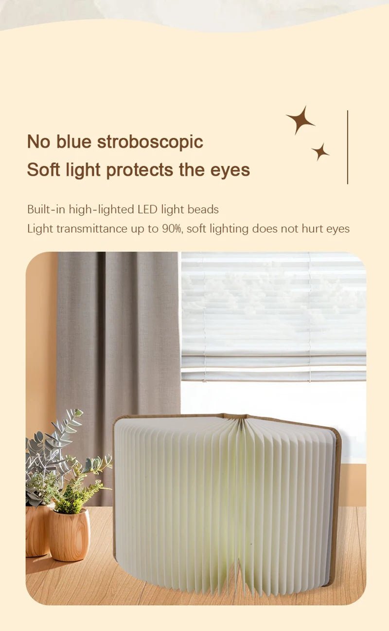 Wooden Book Lamp - Creative USB LED Foldable Reading Light