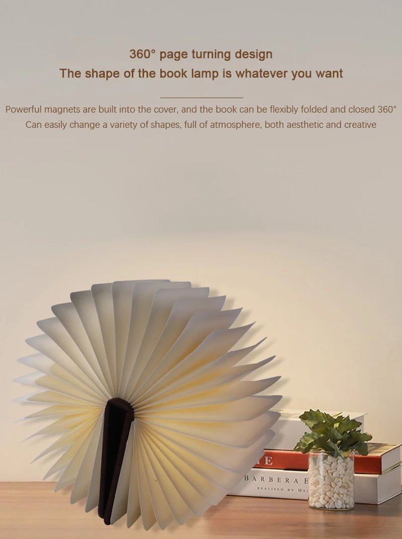 Wooden Book Lamp - Creative USB LED Foldable Reading Light