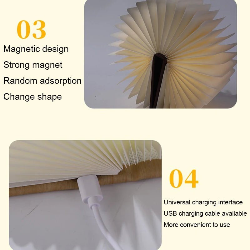 Wooden Book Lamp - Creative USB LED Foldable Reading Light