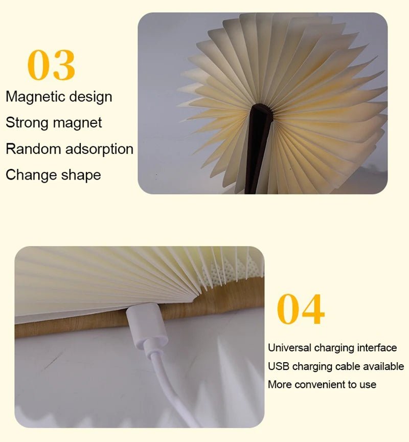 Wooden Book Lamp - Creative USB LED Foldable Reading Light
