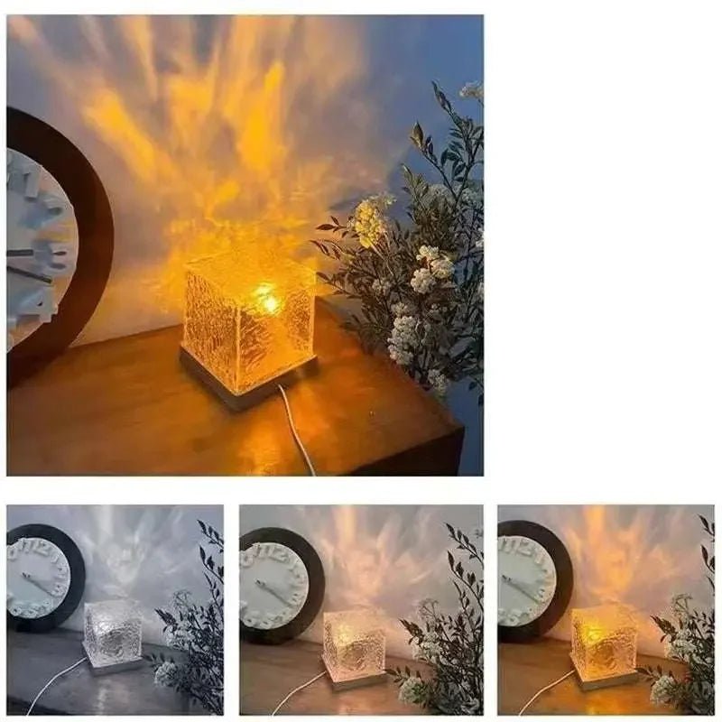 Dynamic Rotating Water Ripple Projector Night Light – 3/16 Colors Flame Crystal Lamp for Living Room, Bedroom, and Study - Mağazam