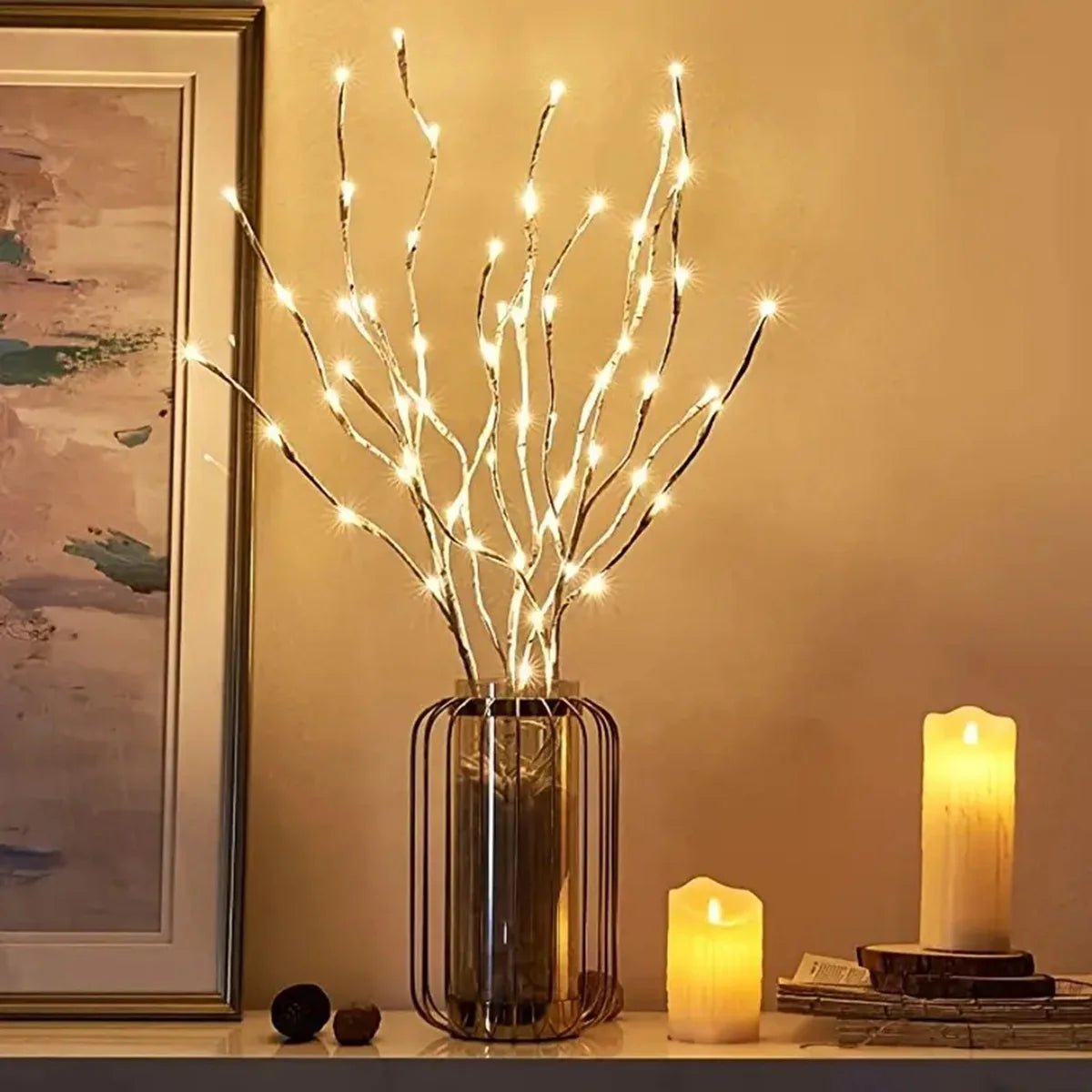 1 PC White Birch Branch Lights Battery Operated 20 LED Fairy Lights Willow Branches for Home Bedroom Inside Outdoor Decoration - Mağazam