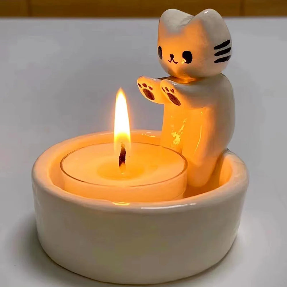 Kitten Candle Holder,Cute Grilled Cat Aromatherapy Candle Holder - Mağazam