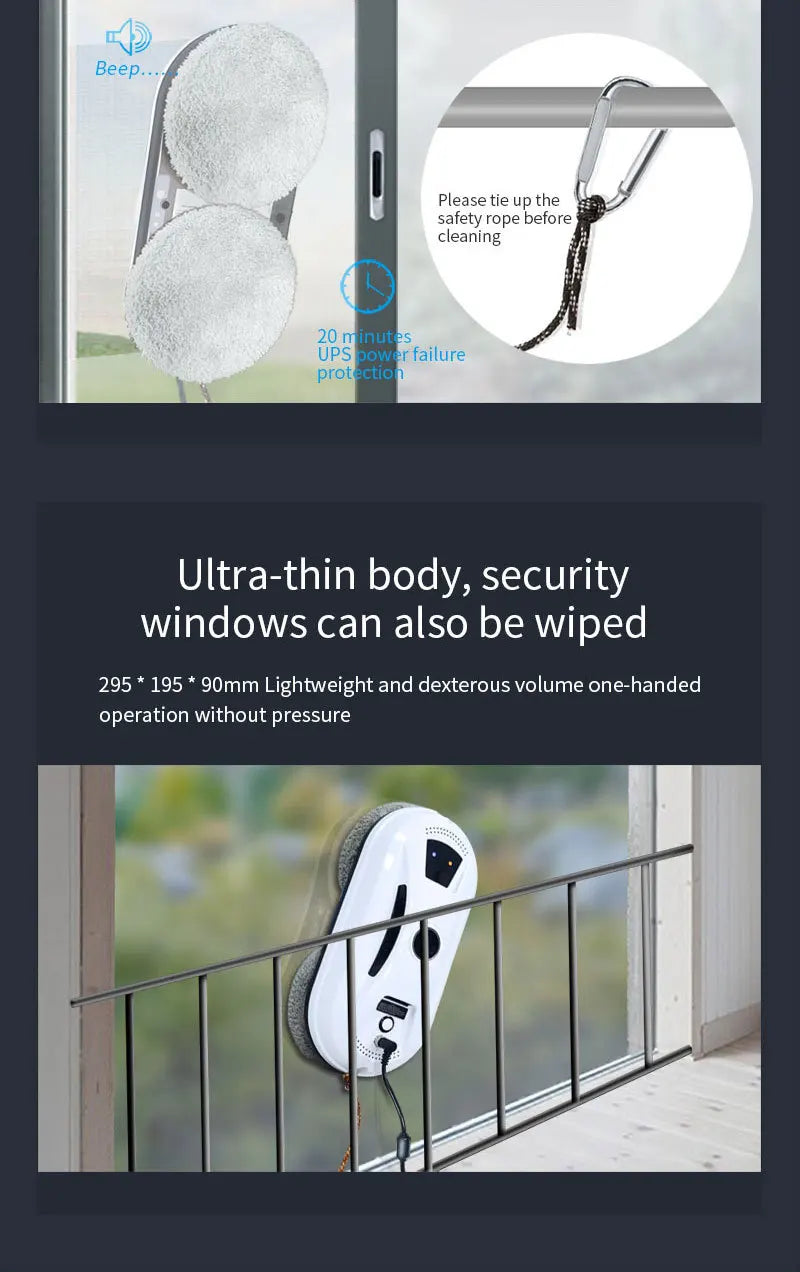 Luxoum™ Intelligent Glass Cleaning Robot with Remote Control & Safety Rope