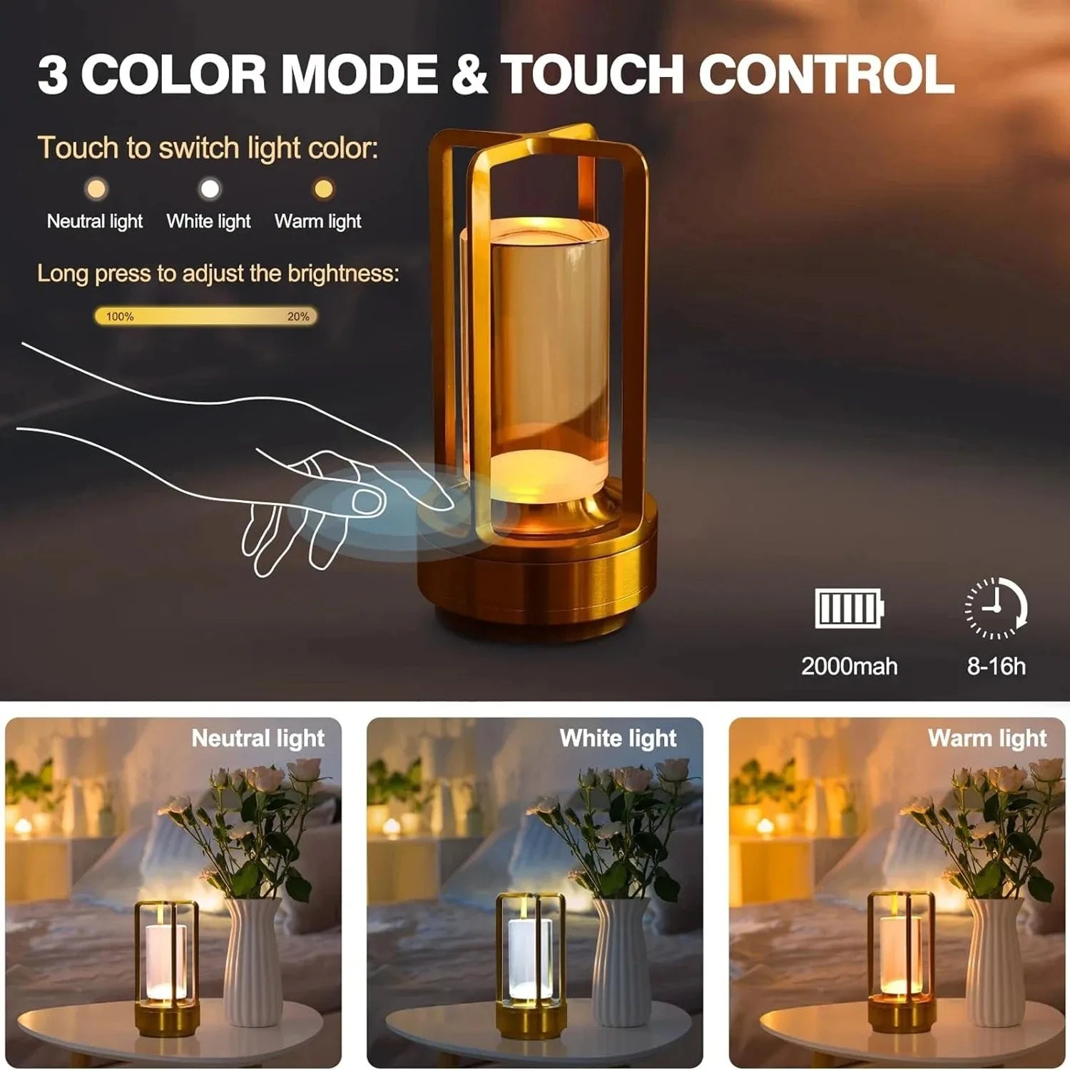 Cordless LED Table Lamp - Rechargeable Outdoor/Atmosphere Light