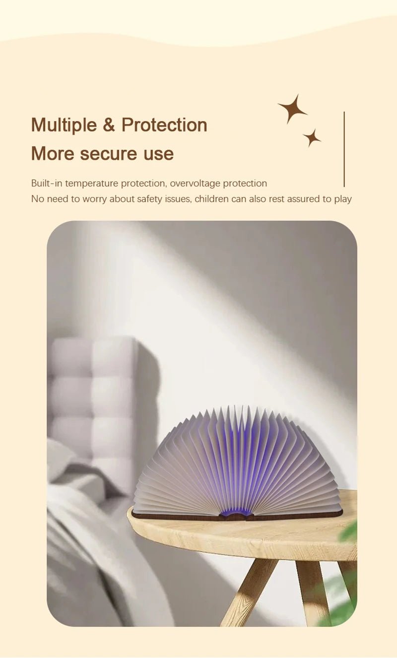 Wooden Book Lamp - Creative USB LED Foldable Reading Light